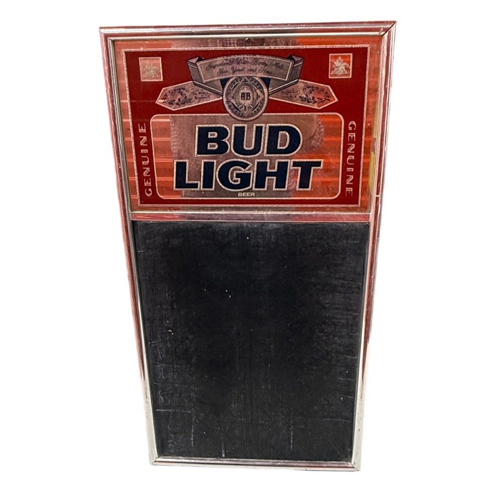 Vintage Bud Light Beer Bar Sign Mirrored Chalkboard Metal Frame 28" Man Cave